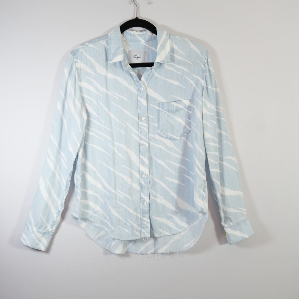 Rails Ingrid Raw Zebra Lyocell Button Front Shirt Light Blue White Size Small